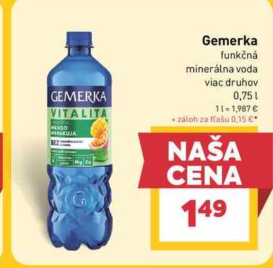 Gemerka funkčná minerálna voda viac druhov 0,75 l v akcii