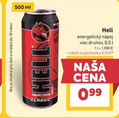Hell energetický nápoj viac druhov, 0,5l