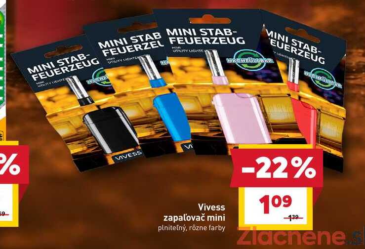 Vivess zapaľovač mini plniteľný, rôzne farby