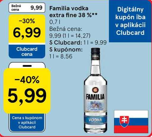 Familia vodka extra fine 38 % 0,7l v akcii
