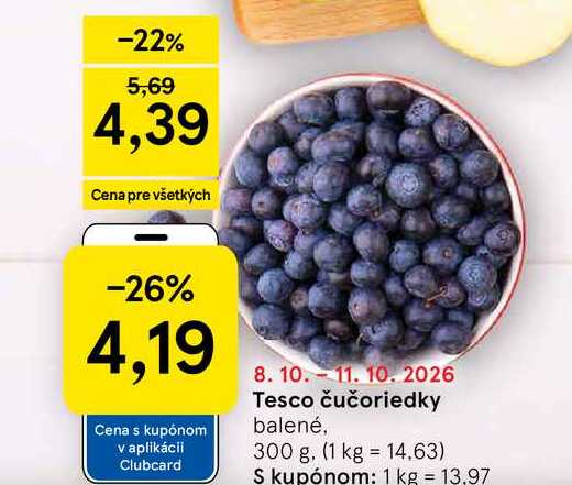 Tesco čučoriedky balené, 300 g
