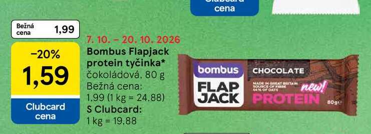 Bombus Flapjack protein tyčinka čokoládová, 80 g