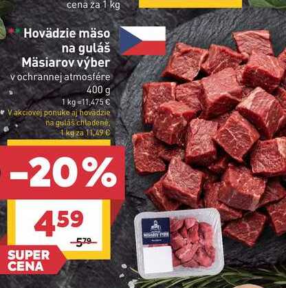 Hovädzie mäso na guláš Mäsiarov výber v ochrannej atmosfére 400 g