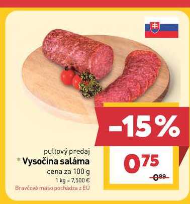 Vysočina saláma cena za 100 g 