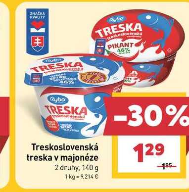 Treskoslovenská treska v majonéze 2 druhy, 140 g
