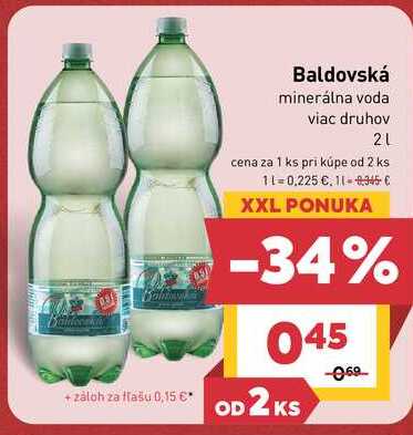 Baldovská minerálna voda viac druhov 2l v akcii