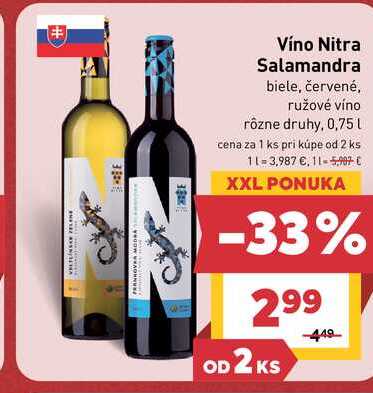 Víno Nitra Salamandra biele, červené, ružové víno rôzne druhy, 0,75 L  v akcii