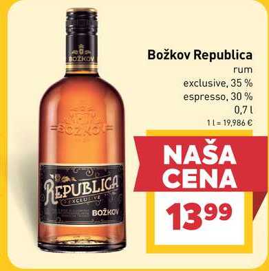 Božkov Republica rum exclusive, 35% espresso, 30% 0,7l