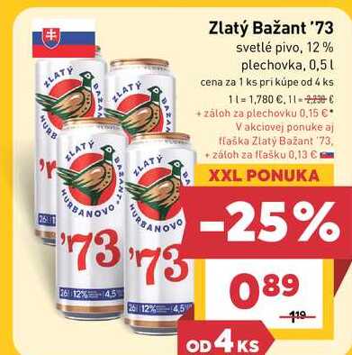 Zlatý Bažant '73 svetlé pivo, 12% plechovka, 0,5l