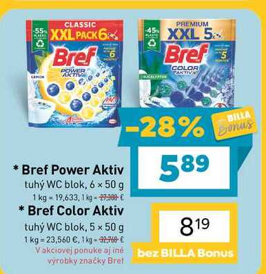 Bref Power Aktiv tuhý WC blok, 6 x 50g