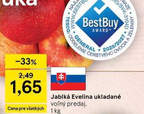Jablká Evelina ukladané voľný predaj, 1 kg 