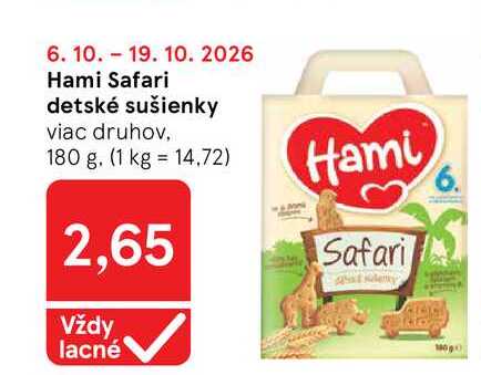Hami Safari detské sušienky viac druhov, 180 g