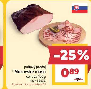 Moravské mäso cena za 100 g