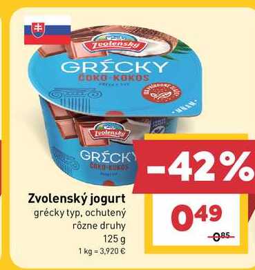 Zvolenský jogurt grécky typ, ochutený rôzne druhy 125 g v akcii