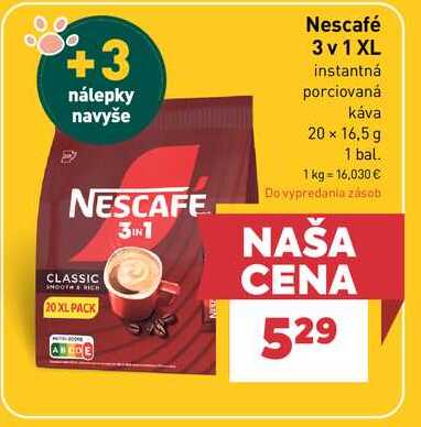 Nescafé 3 v 1 XL instantná porciovaná káva 20 x 16,5 g 1 bal.