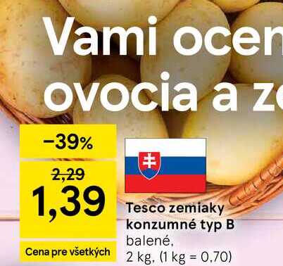 Tesco zemiaky konzumné typ B balené 2 kg