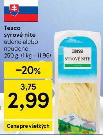 Tesco syrové nite údené alebo neúdené, 250 g