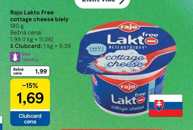 Rajo Lakto Free cottage cheese biely 180 g
