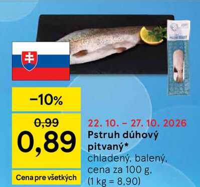 Pstruh dúhový pitvaný chladený, balený, 100g