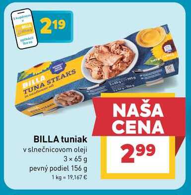 BILLA tuniak v slnečnicovom oleji 3 x 65 g