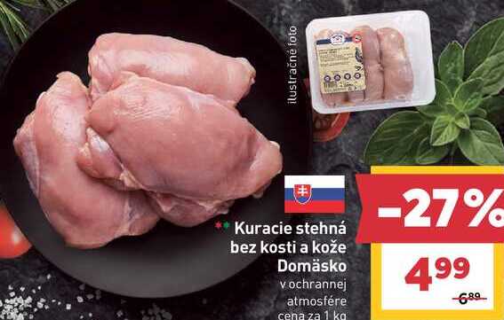 Kuracie stehná bez kosti a kože Domäsko v ochrannej atmosfére cena za 1 kg