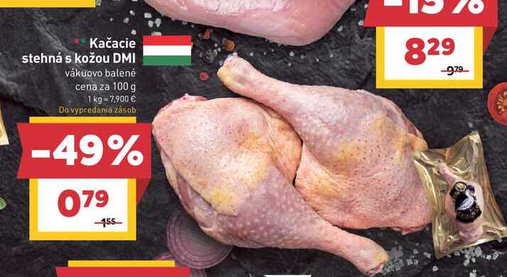Kačacie stehná s kožou DMI vákuovo balené cena za 100 g 