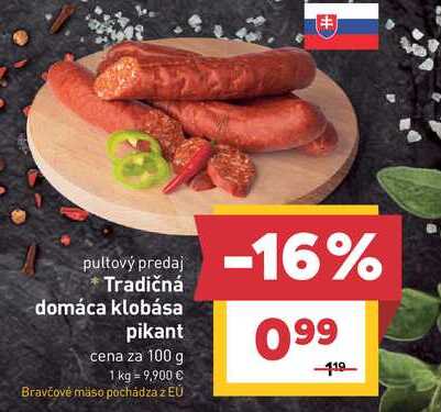 Tradičná domáca klobása pikant cena za 100 g