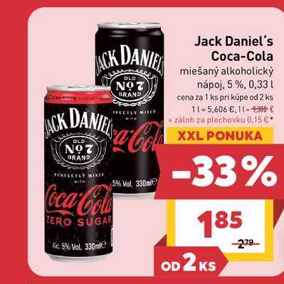 Jack Daniel's Coca-Cola miešaný alkoholický nápoj, 5%, 0,33l