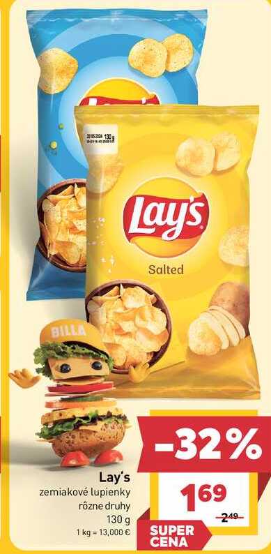 Lay's zemiakové lupienky rôzne druhy 130 g