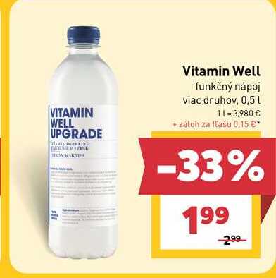 Vitamin Well funkčný nápoj viac druhov, 0,5l