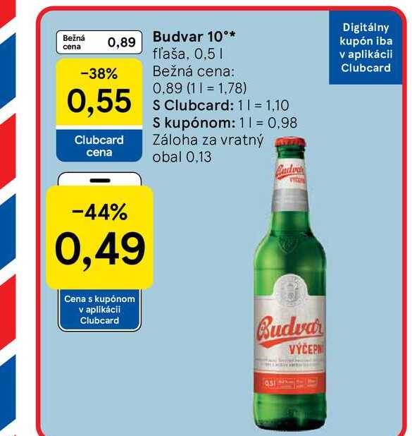 Budvar 10° fľaša, 0,5l