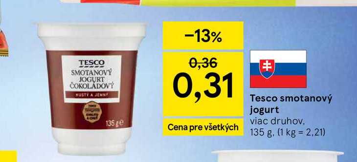 Tesco smotanový jogurt viac druhov 135 g