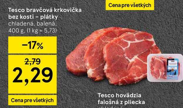Bravčová krkovička bez kosti plátky chladená, balená, 400 g