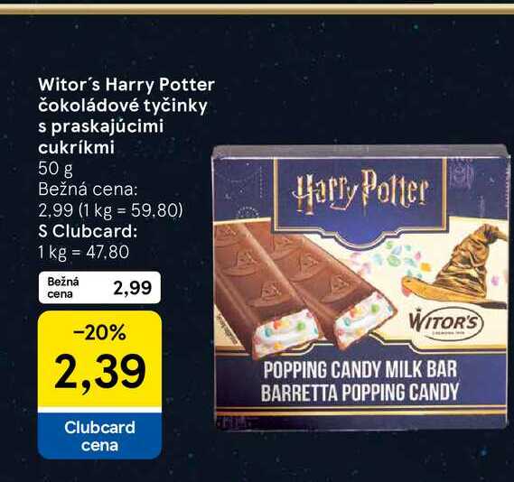 Witor's Harry Potter čokoládové tyčinky s praskajúcimi cukríkmi 50 g