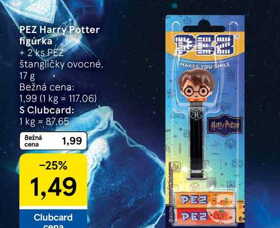 PEZ Harry Potter figúrka + 2 ks PEZ štangličky ovocné, 17 g