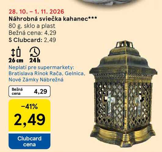 Náhrobná sviečka kahanec 80 g, sklo a plast