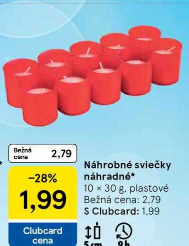 Náhrobné sviečky náhradné 10 x 30 g plastové