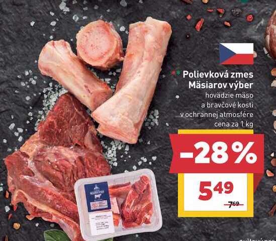Polievková zmes Mäsiarov výber hovädzie mäso a bravčové kosti v ochrannej atmosfére cena za 1 kg