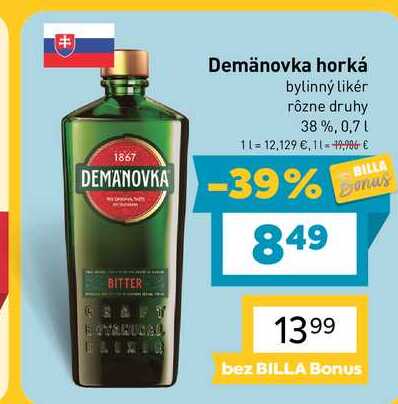 Demänovka horká bylinný likér rôzne druhy 38%, 0,7l