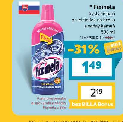 Fixinela kyslý čistiaci prostriedok na hrdzu a vodný kameň 500 ml